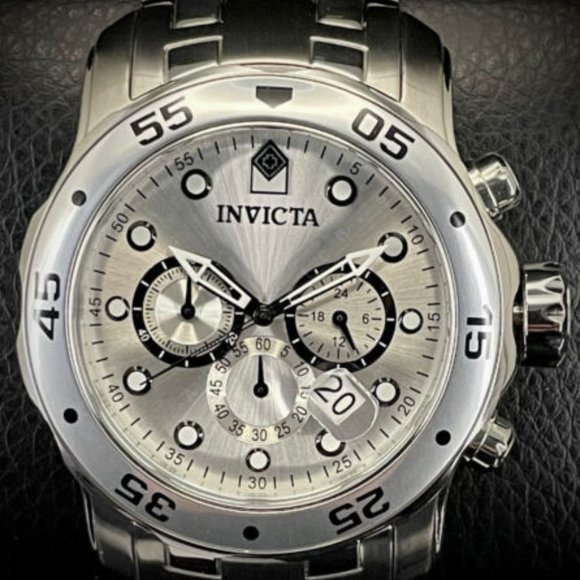 NEW Invicta 0071 Pro Diver SCUBA CLASSIC 48MM Chronograph ALL SILVER SS Watch - Picture 1 of 13